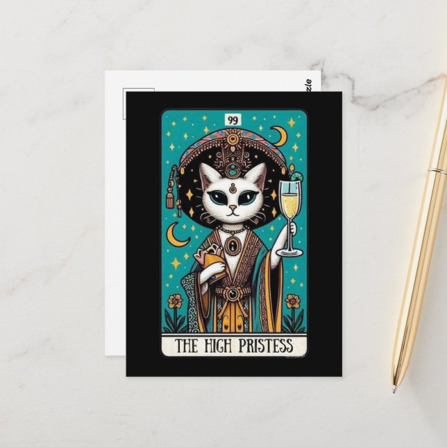 The High Priestess Cat Tarot Postcard (Front/Back In Situ)
