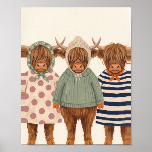The Highland Cows Art Vintage Painting Poster