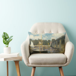 The Highway Bridge at Argenteuil by Claude Monet Lumbar Cushion