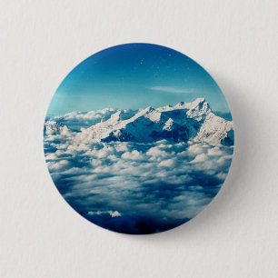The Himalayas Mountains in Clouds Blue Sky 6 Cm Round Badge