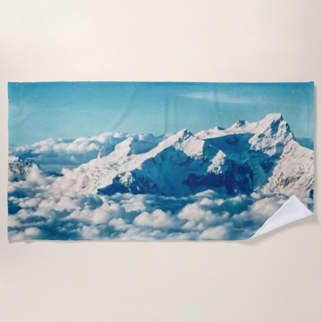 The Himalayas Mountains in Clouds Blue Sky Beach Towel (Front)