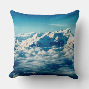 The Himalayas Mountains in Clouds Blue Sky Cushion