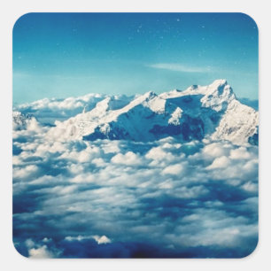 The Himalayas Mountains in Clouds Blue Sky Square Sticker