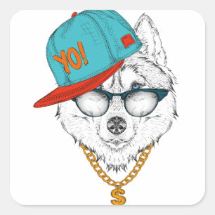 The Hip Hop Wolf Square Sticker
