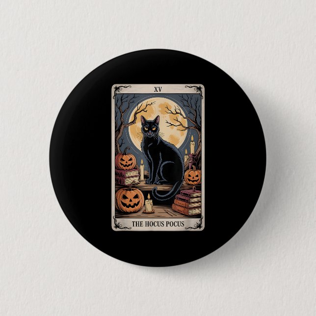 The Hocus Pocus Tarot Halloween Cat Pumpkin Mystic 6 Cm Round Badge (Front)
