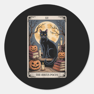 The Hocus Pocus Tarot Halloween Cat Pumpkin Mystic Classic Round Sticker
