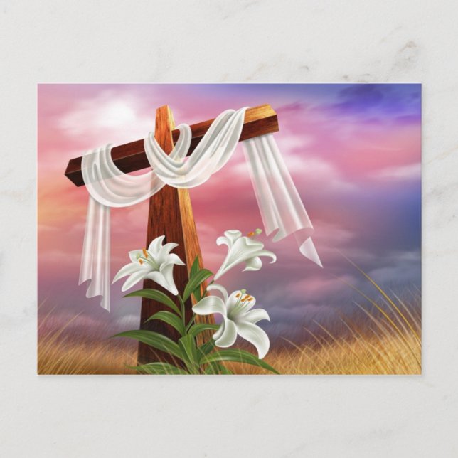 The Holy Cross - Draped in White with Lilies Postcard (Front)