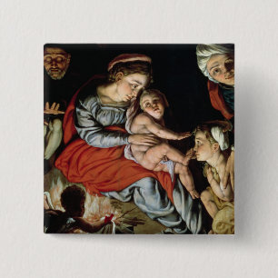 The Holy Family around a Fire, c.1532-33 15 Cm Square Badge