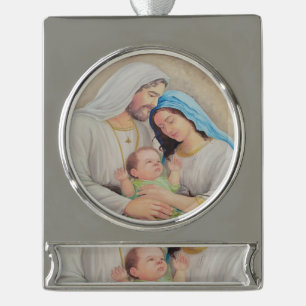 The Holy Family: Divine Love Portrait Silver Plated Banner Ornament