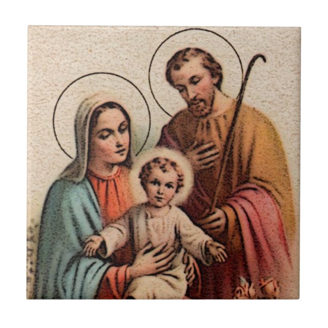 The Holy Family - Jesus, Mary, and Joseph Ceramic Tile (Front)
