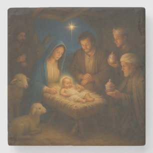 The Holy family nativity w/3 wise men Stone Coaster