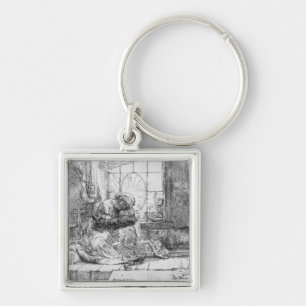 The Holy Family with a cat, 1654 Key Ring