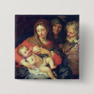 The Holy Family with Elizabeth (oil on panel) 15 Cm Square Badge