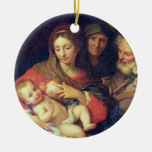 The Holy Family with Elizabeth (oil on panel) Ceramic Tree Decoration