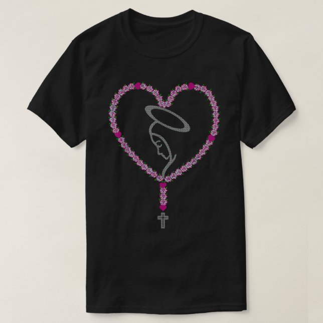 The Holy Rosary Roses Heart  Virgin Mary Catholics T-Shirt (Design Front)
