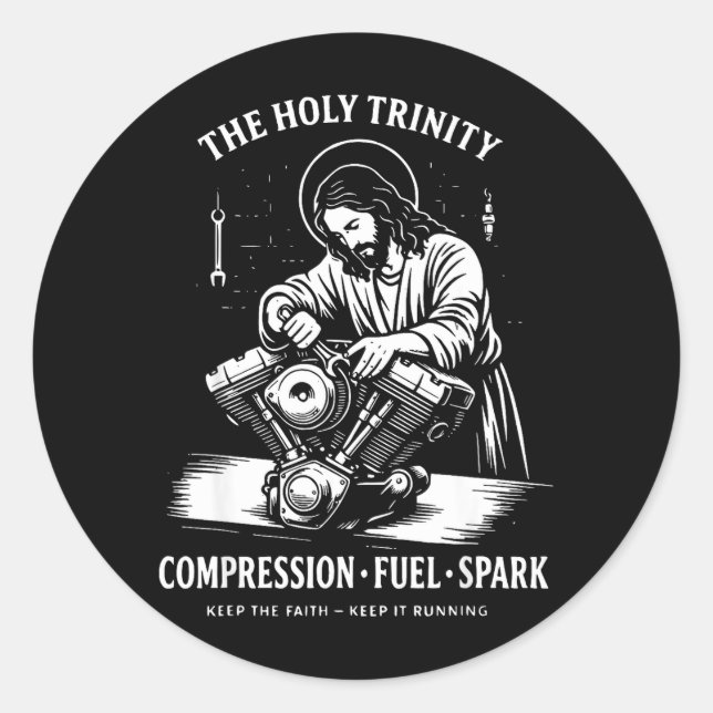 The Holy Trinity Compression Fuel Spark Keep Faith Classic Round Sticker (Front)