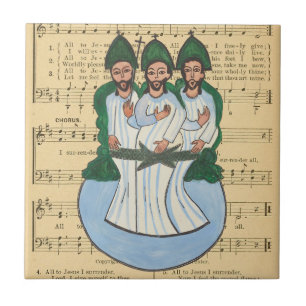 The Holy trinity Vintage Folk art painting  Ceramic Tile