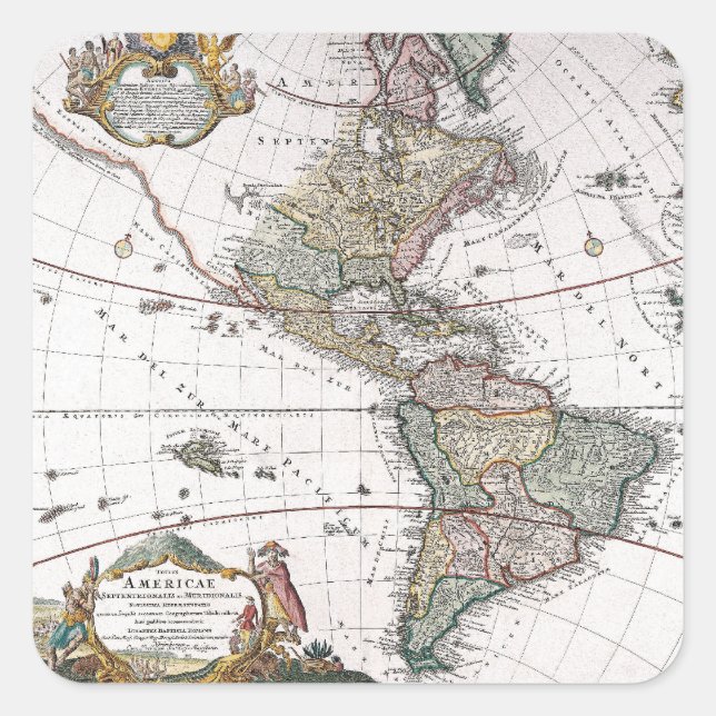 The Homanns Heirs Map of The Americas Square Sticker (Front)