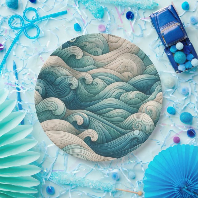 The Home Studio Ocean Wave Swirl  Paper Plate (Party)