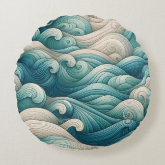 The Home Studio Ocean Wave Swirl  Round Cushion
