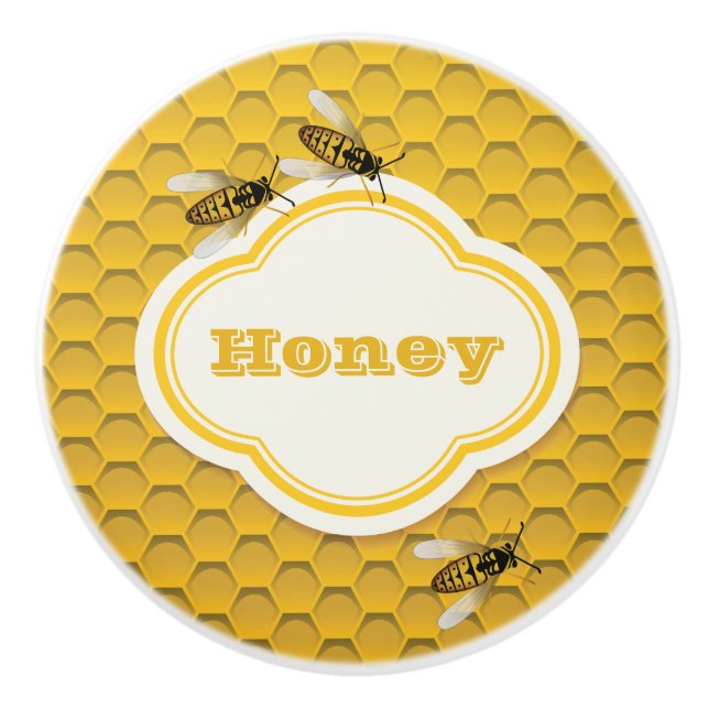 The Honeycomb and Bees Ceramic Knob (Front)