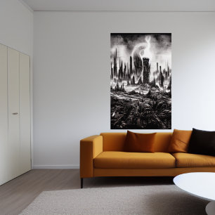 The horror of the destroyed city AI Art Poster