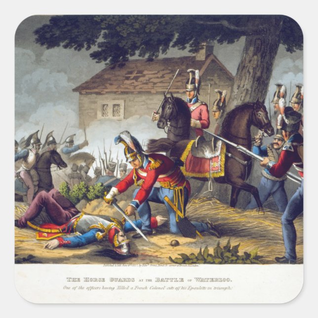 The Horse Guards at the Battle of Waterloo, engrav Square Sticker (Front)