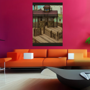 The horse stable in the town AI Art Poster