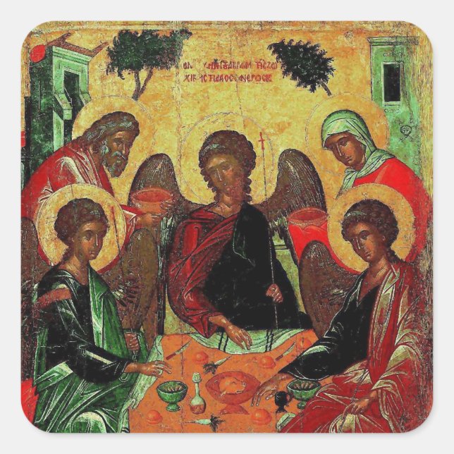 The Hospitality of Abraham Orthodox Christian Icon Square Sticker (Front)
