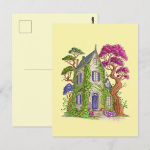 The house with ivy and its giant trees. postcard