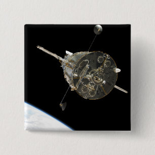 The Hubble Space Telescope in orbit above Earth 15 Cm Square Badge