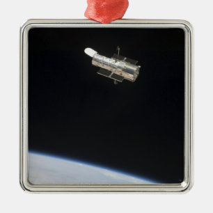 The Hubble Space Telescope in orbit above Earth 2 Metal Tree Decoration