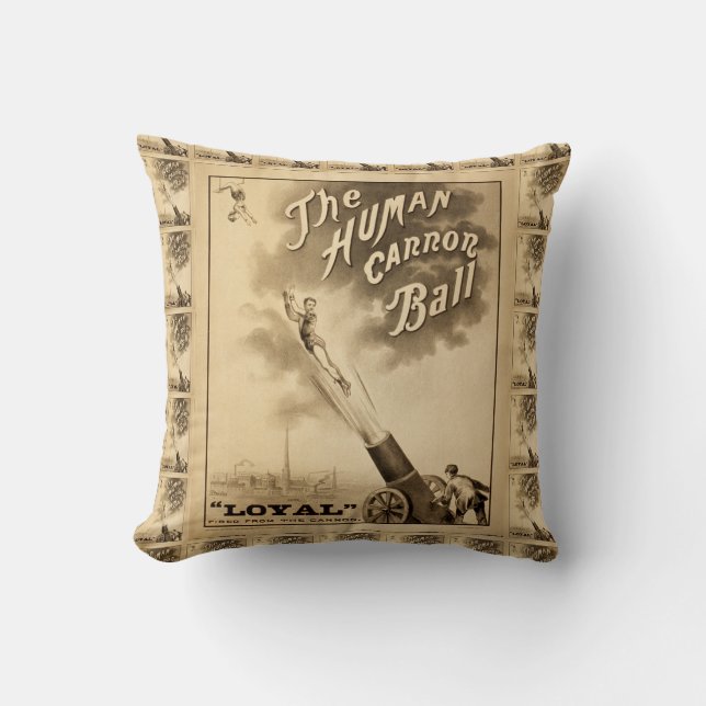 The Human Cannon Ball Vintage Circus Act Cushion (Front)