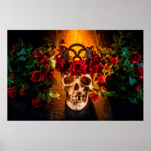 The human skull on the black table lies in the ros poster