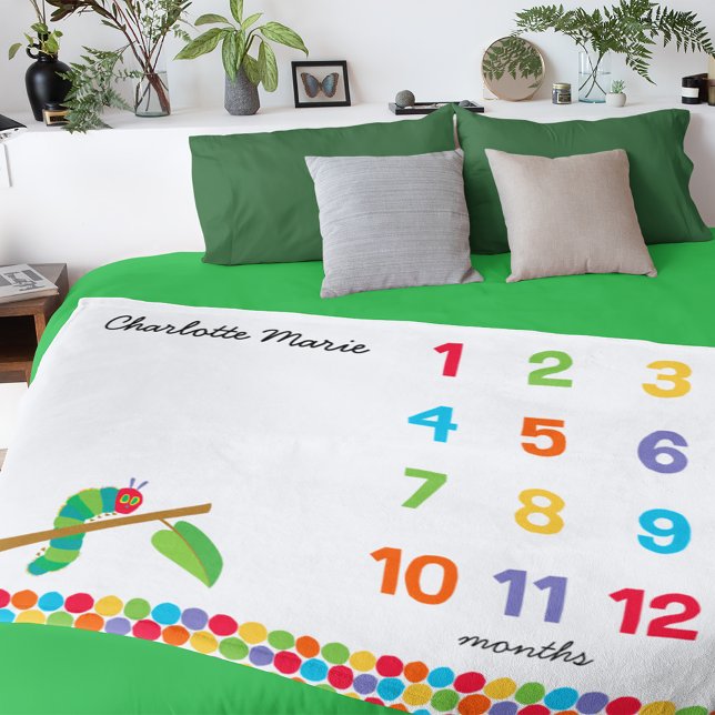 The Hungry Caterpillar | Baby Monthly Milestone Fleece Blanket (Blanket on bed)