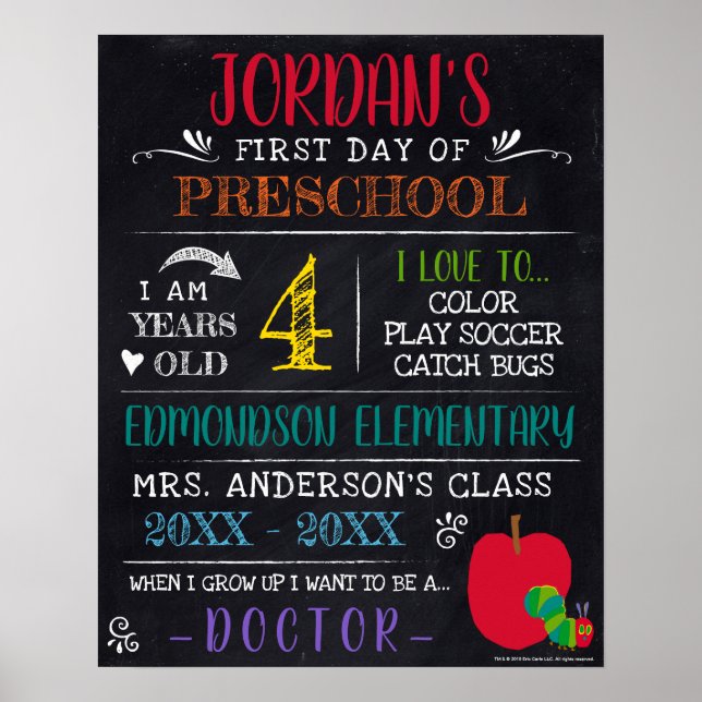 The Hungry Caterpillar | First/Last Day of School Poster (Front)