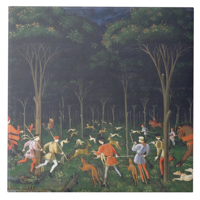 The Hunt in the Forest (by Paolo Uccello) Ceramic Tile (Front)