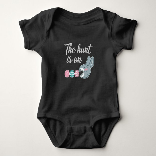The hunt is on Easter Rabbit Egg Hunt Baby Bodysuit (Front)