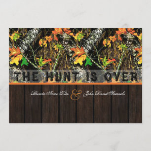 The Hunt Is Over Camo Wood Wedding Invitations