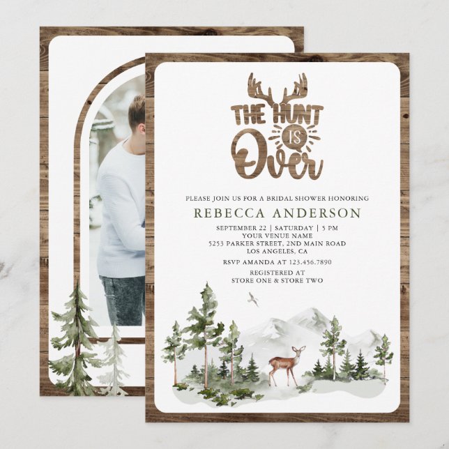 The Hunt is Over Forest Deer Bridal Shower Photo Invitation (Front/Back)
