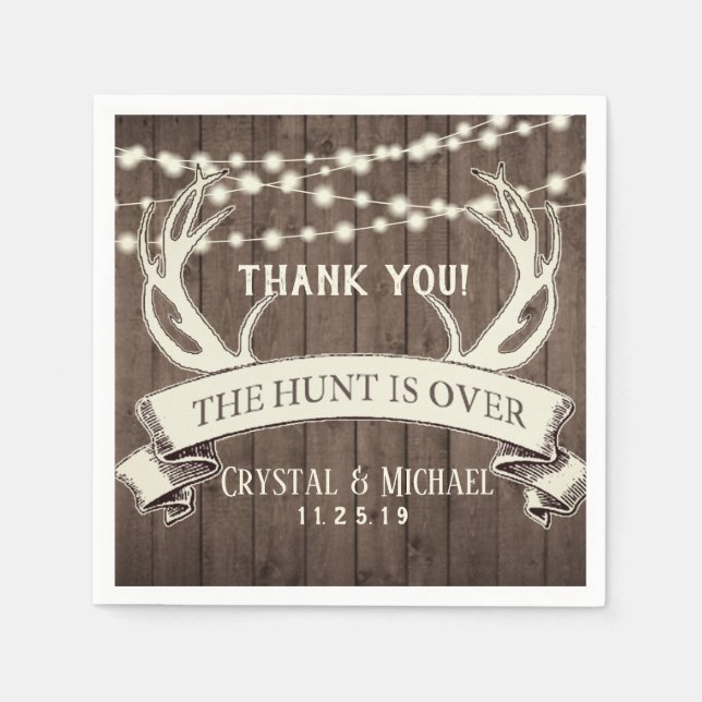 The Hunt is Over Rustic Barnwood Evening Wedding Napkin (Front)