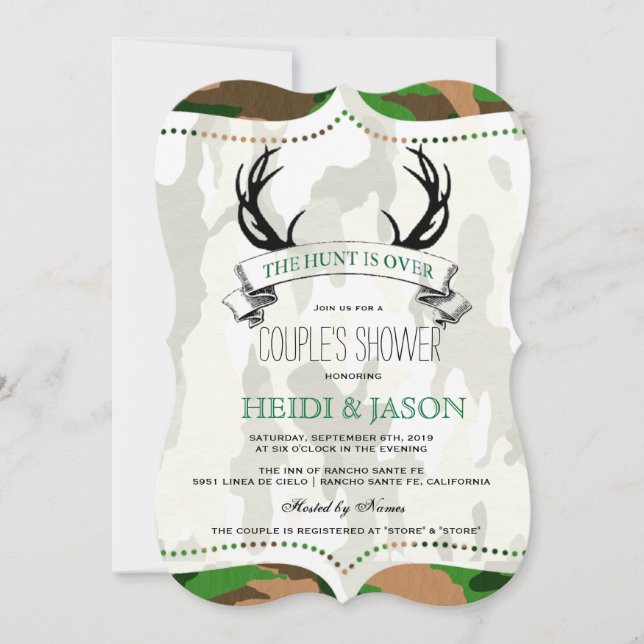"The Hunt is Over" Rustic Camo Couple's Shower Invitation (Front)
