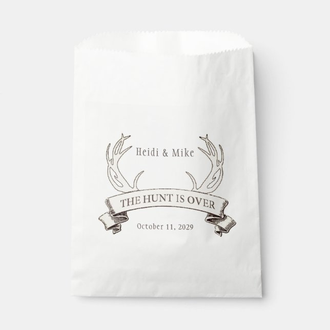 "The Hunt is Over" Rustic Custom Wedding  Favour Bag (Front)