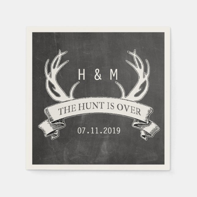 "The Hunt is Over" Rustic Custom Wedding Gift Napkin (Front)