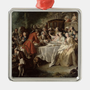 The Hunt Lunch, detail of the diners, 1737 Metal Tree Decoration