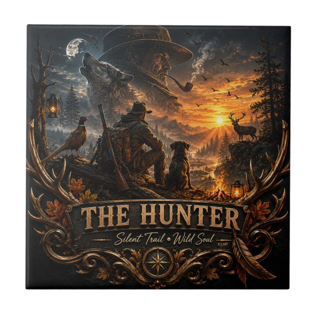The Hunter , Into the Wild Silence  Ceramic Tile (Front)