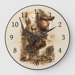 The Hunter's Bond – German Wirehaired Pointer Large Clock