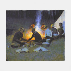 The Hunters' Supper Frederic Remington Rustic Fleece Blanket