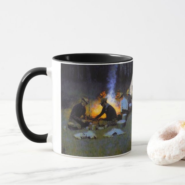The Hunters' Supper Frederic Remington Rustic  Mug (With Donut)