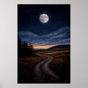 The Hunting – Mysterious Full Moon Night Landscape Poster